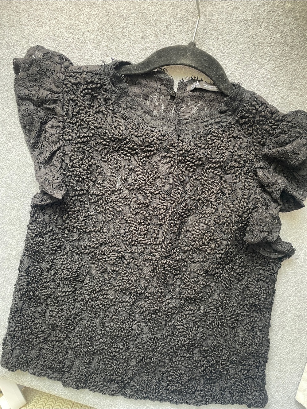 Zara Black Lace Ruffle Sleeve Blouse